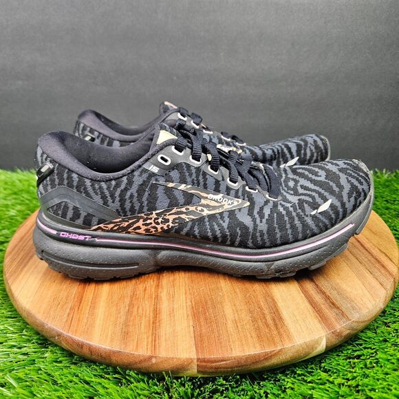 Brooks Ghost 15 Women's Casual Black Leopard Athletic Running Sneakers Size 7 B - Picture 1 of 14